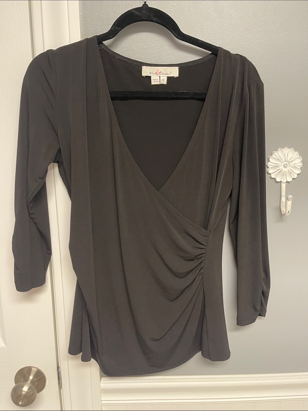 Kelly & Diane Black Surplice Wrap-Front Long Sleeve Top